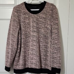 Pink and Black Crew Neck Sweater with Textured Knit